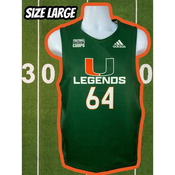 Miami Hurricanes adidas Sleeveless Shirt Men's Large Green/Orange #64 - Picture 1 of 9